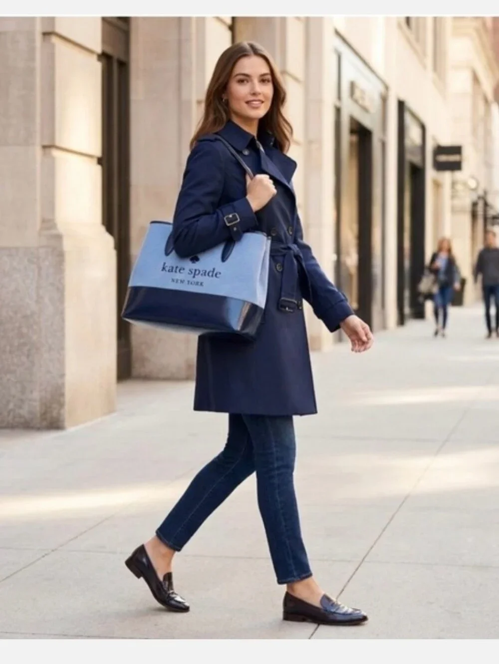 Kate Spade Blue Woven Tweed Canva Tote NWOT